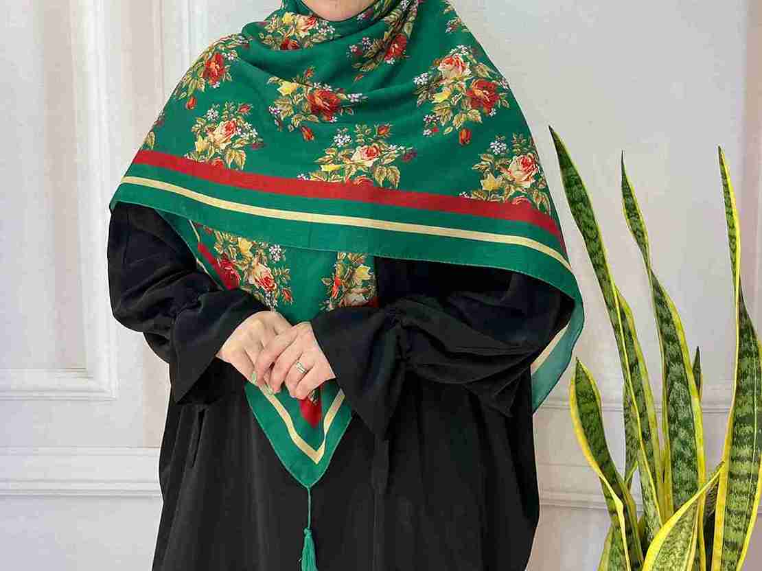 تصویر 1 از خرید روسری طرح دار سبز + قیمت فروش استثنایی