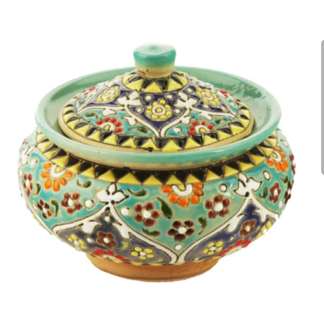 تصویر 1 از قندان سفالی میناکاری همدان + فروش ویژه