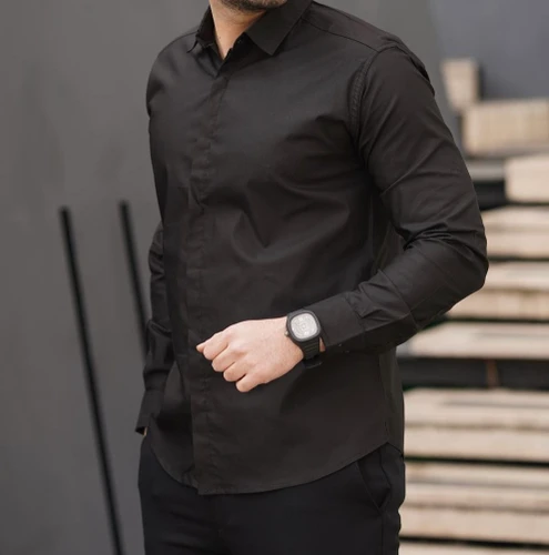 تصویر 4 از پیراهن مردانه مشکی با دوخت تمیز و پارچه مرغوب