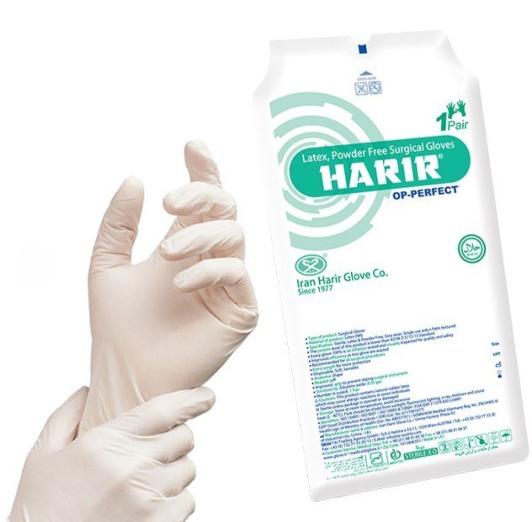 تصویر 1 از خرید دستکش جراحی بدون پودر حریر + قیمت عمده و صادراتی