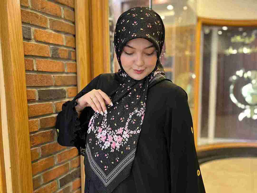 تصویر 3 از فروش روسری نخی مشکی طرحدار + قیمت خرید به صرفه