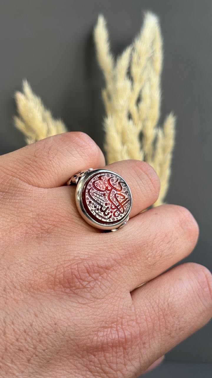 تصویر 2 از انگشتر عقیق دورنگ خطی مردانه
