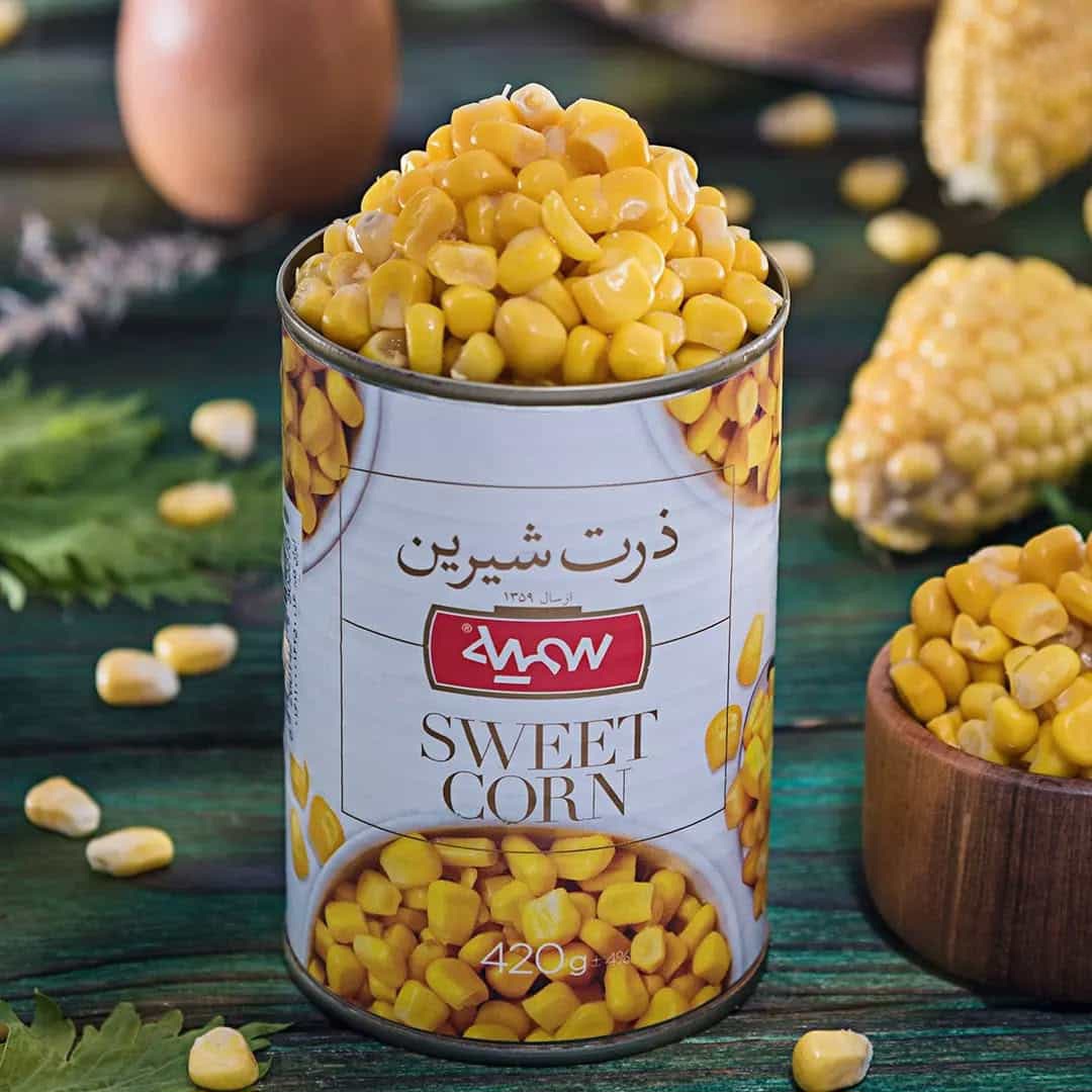 کنسرو ذرت یک کیلویی تازه یک خوراکی خوشمزه لذیذ و سالم