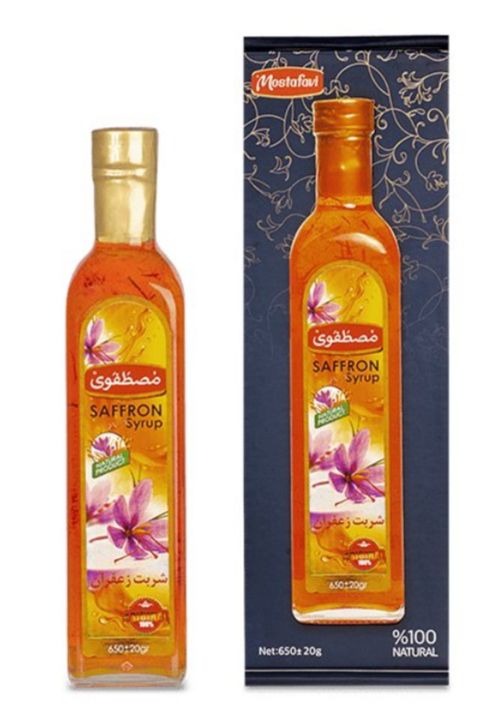 شربت زعفران گلاب شیر رضا طبیعی با رنگ طلایی و طعم دلپذیر