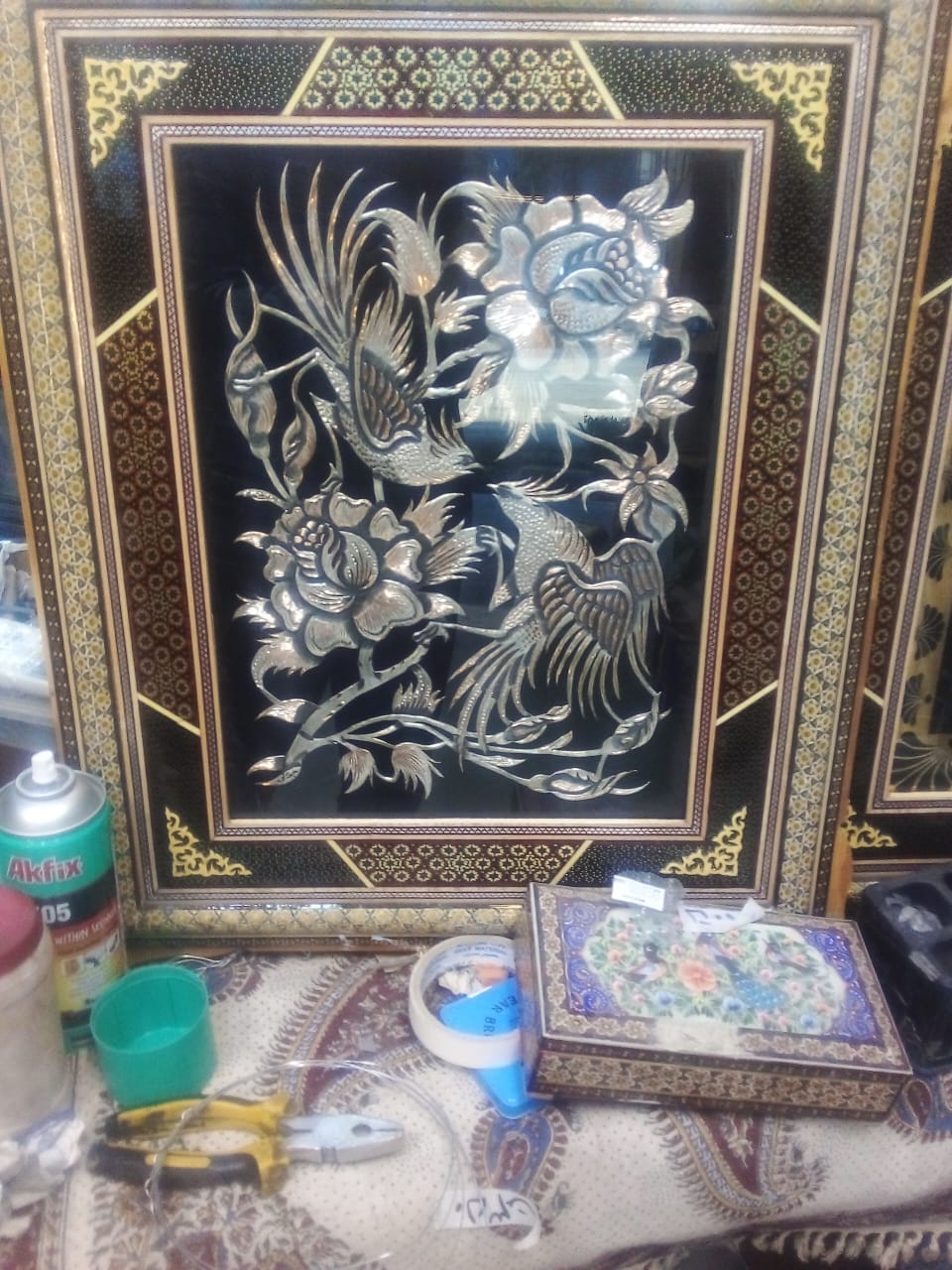 تصویر 2 از فروش تابلو قلم زنی گل و مرغ
