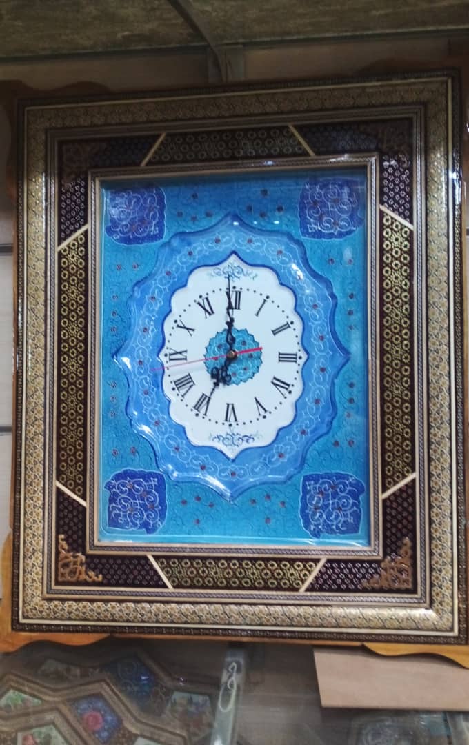 تصویر 1 از فروش ساعت مربع میناکاری با قاب خاتم کاری