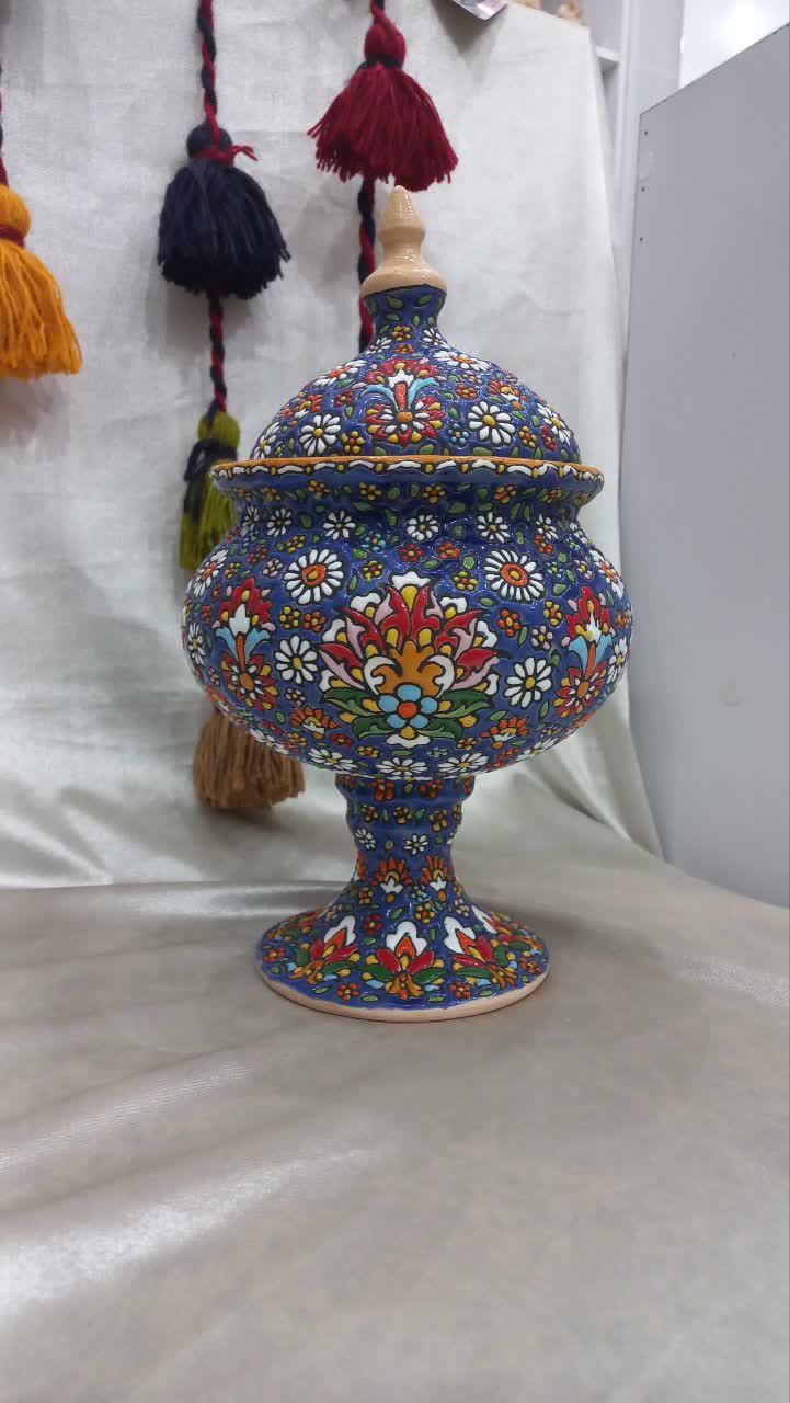 تصویر 2 از فروش شکلات خوری میناکاری روی سفال با درب و پایه