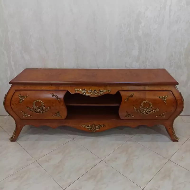 میز تلویزیون خمره ای طراحی منحنی چوبی مناسب فضاهای خاص