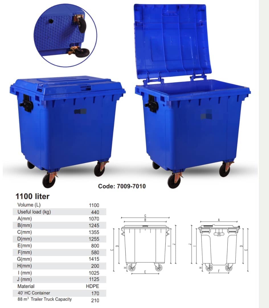 قیمت سطل زباله 1100 لیتری پلاستیکی در دبی