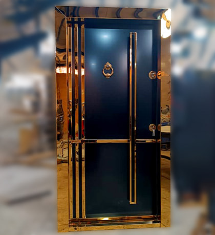 درب ضد سرقت مشکی طلایی چارچوب فولادی با ایمنی بالا و طراحی منحنی