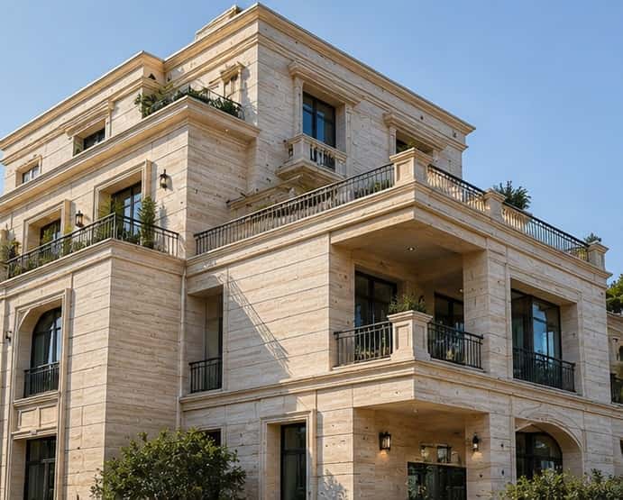 سنگ تراورتن حاجی آباد؛ ترکیب زیبایی طبیعی و مقاومت برای نمای ساختمان