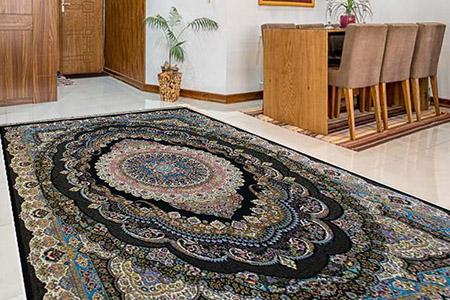 تصویر 3 از گلیم فرش سورمه ای جدید مناسب دکوراسیون امروزی
