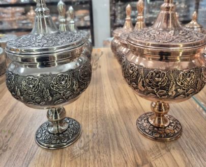 تصویر 2 از قندان مسی طرح دار مناسب پذیرایی و دکوراسیون سنتی