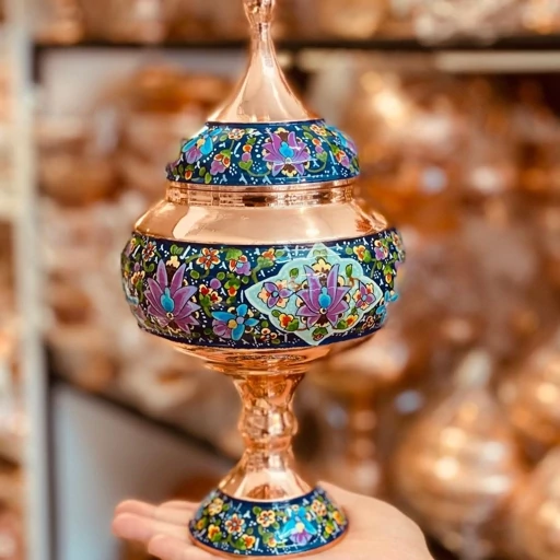 تصویر 2 از قندان مسی میناکاری مناسب پذیرایی لوکس و سنتی