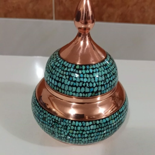 تصویر 4 از قندان مسی فیروزه مناسب پذیرایی لوکس و سنتی