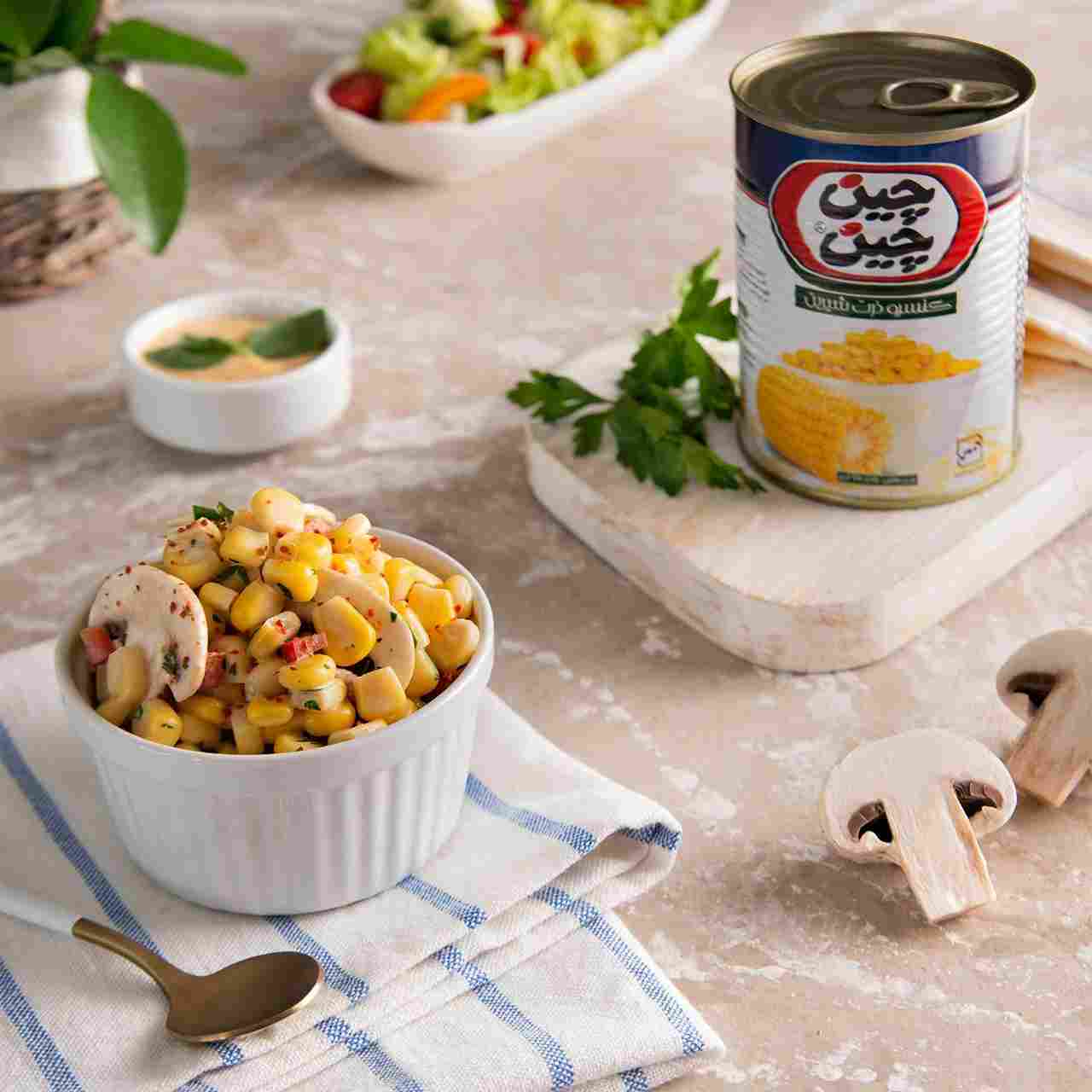 کنسرو ذرت چین چین دانه های تازه با بافت یکدست