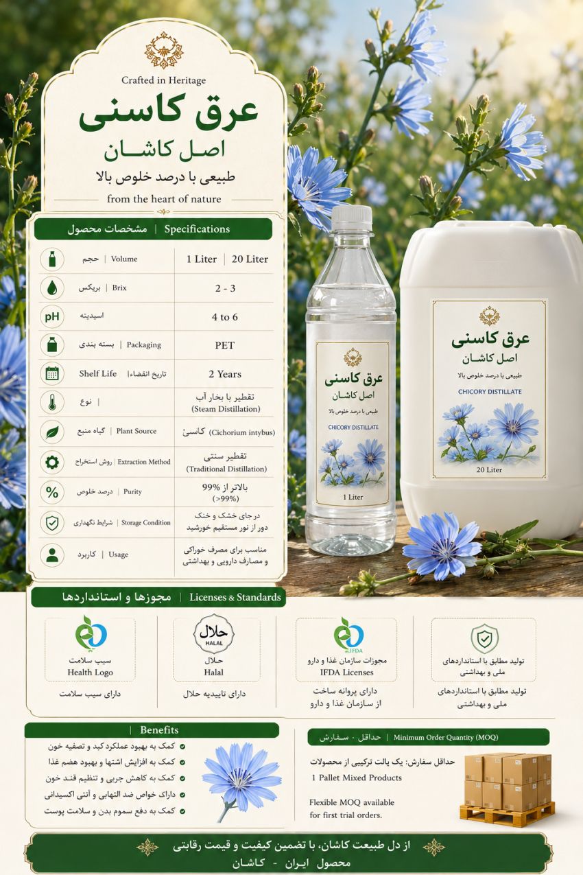 عرق کاسنی کاشان؛ کاهش غلظت خون _ قیمت رقابتی