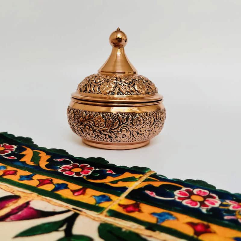 قندان مسی سیاه قلم زیبا با طراحی اصیل ایرانی