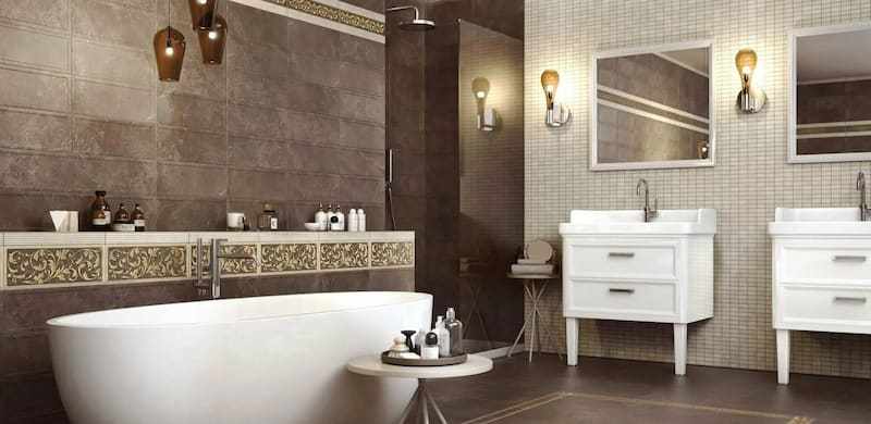 تصویر 2 از کاشی حمام کرم قهوه ای آفریننده فضایی دنج و باشکوه
