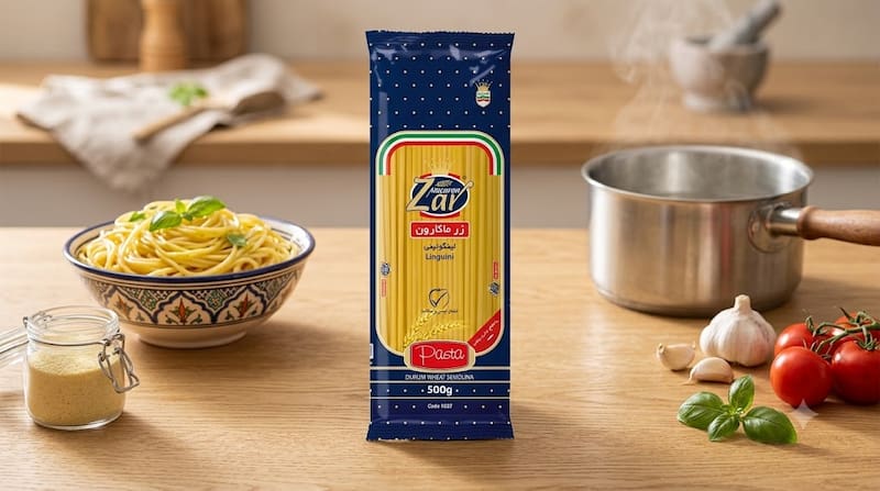 ماکارونی لینگوئینی زر ماکارون تهیه شده از سمولینای مرغوب مناسب پخت انواع پاستا