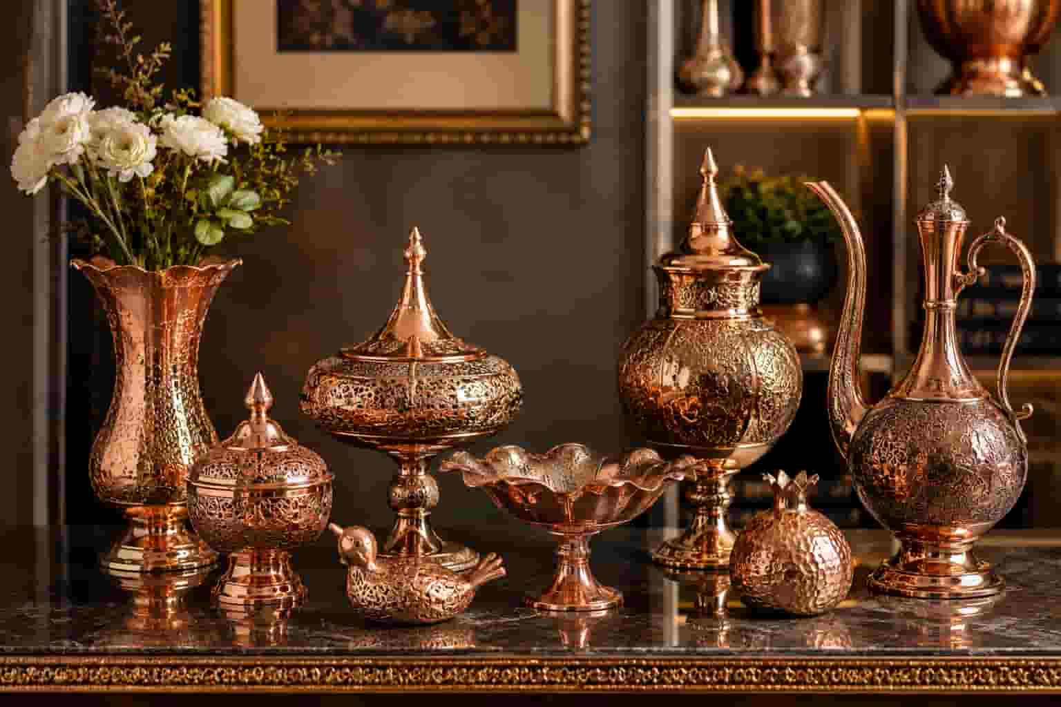 ظروف مسی تزئینی مناسب ویترین و دکوراسیون خاص منزل
