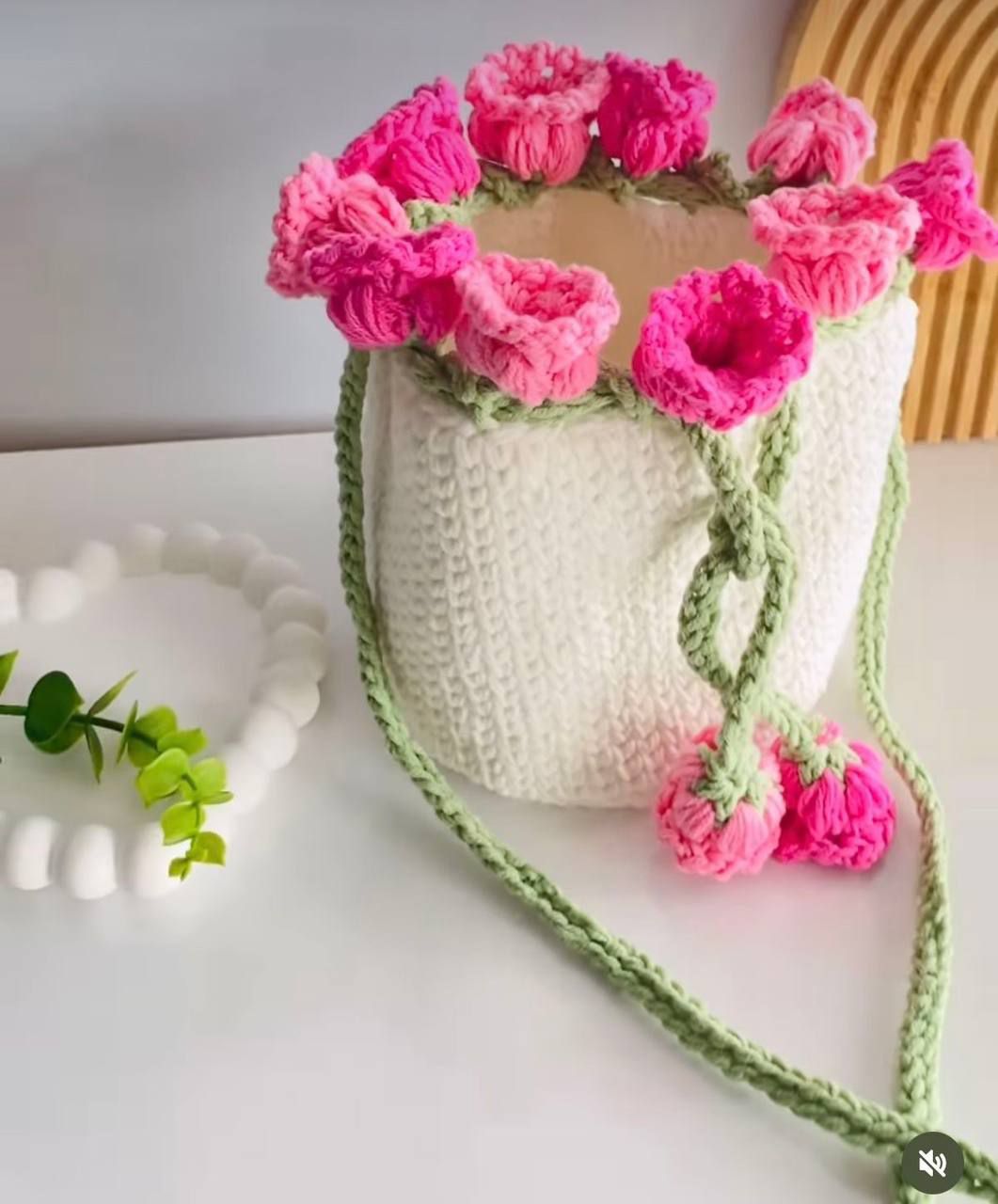کیف دستی بافتنی سبد گل