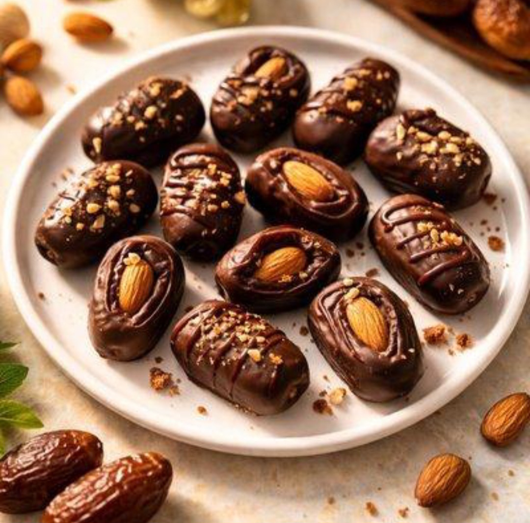 تصویر 2 از خرما شکلاتی تلخ با مغز بادام تنگسیر