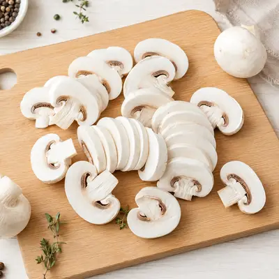قارچ دکمه ای اسلایس شده ،تازه و آماده ی طبخ