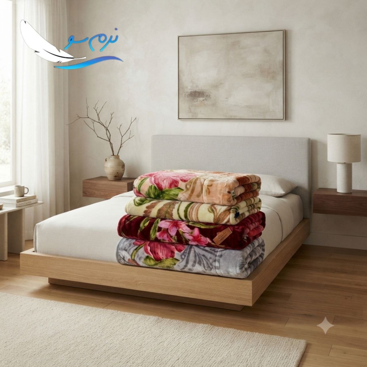 خرید عمده و کف بازار پتو نرمین گلدار تک نفره