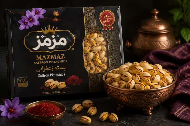 پسته زعفرانی مزمز مناسب عرضه فروشگاهی و پذیرایی
