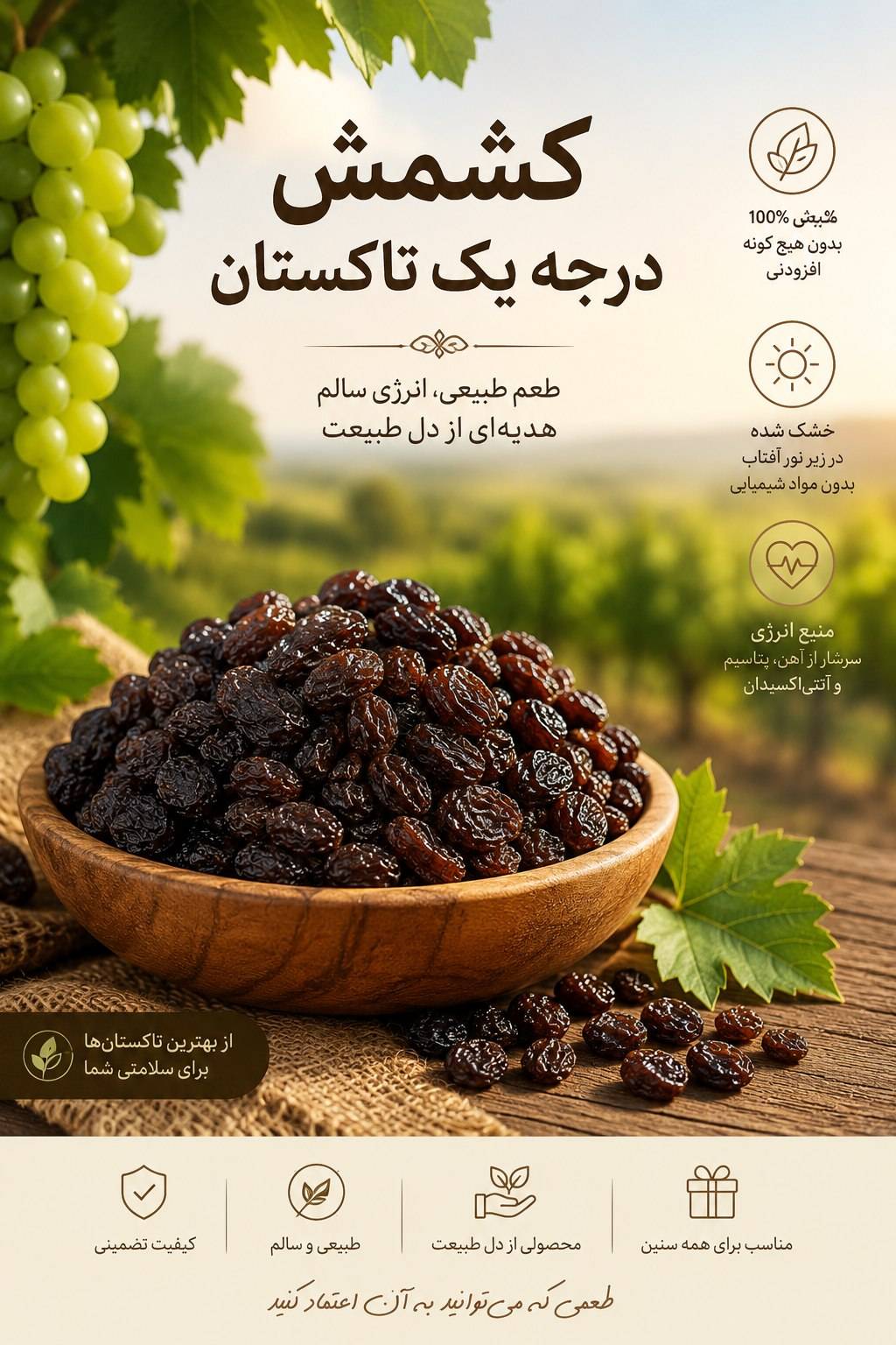 تصویر 2 از کشمش پلویی آفتاب خشک تک تاک