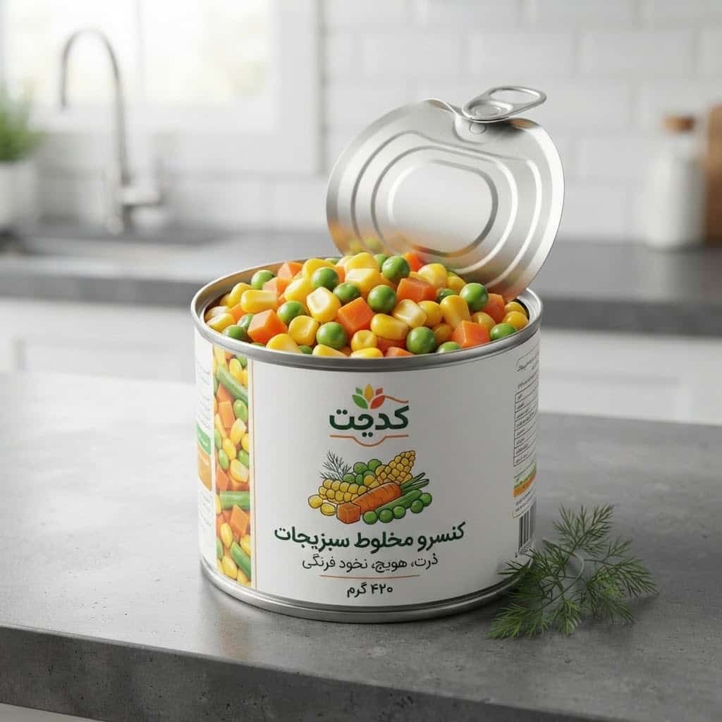 کنسرو ذرت و هویج و نخود فرنگی با طعم متعادل