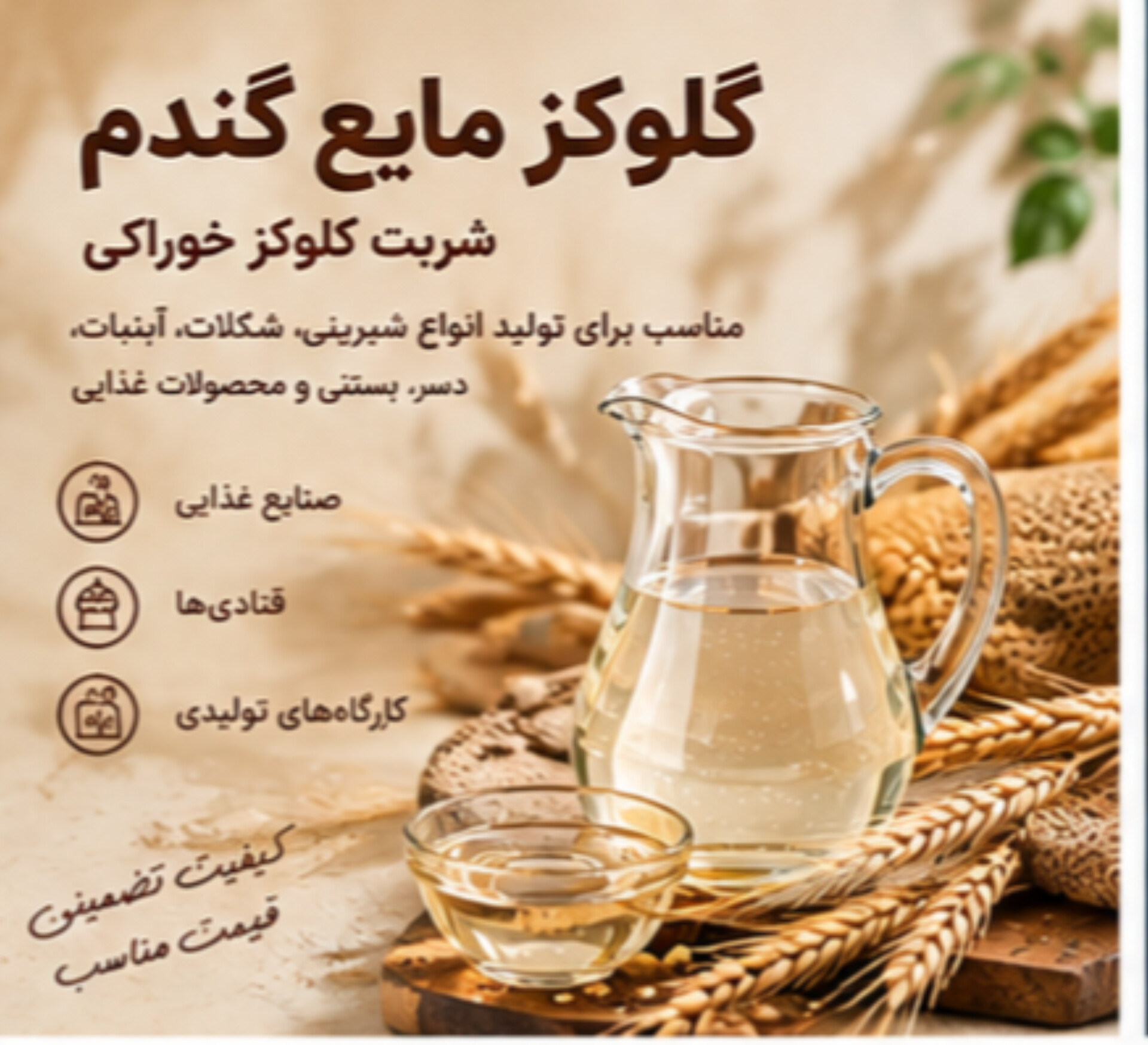 گلوکز مایع گندم + شربت گلوکز خوراکی مناسب صنایع غذایی