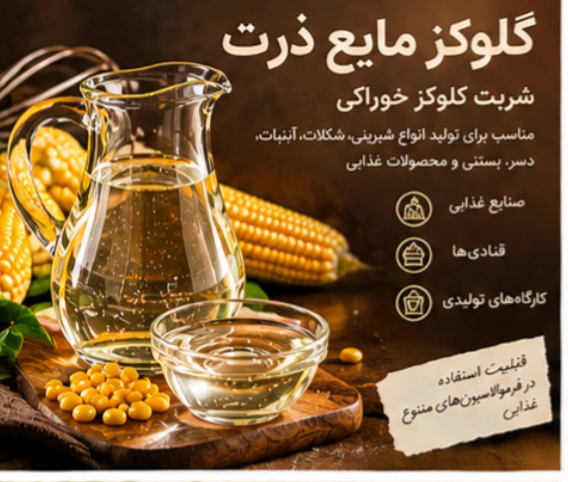 گلوکز ذرت مایع + ماده اولیه شیرین کننده برای تولید مواد غذایی